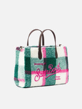 Borsa a mano Vivian in sherpa con stampa check multicolor