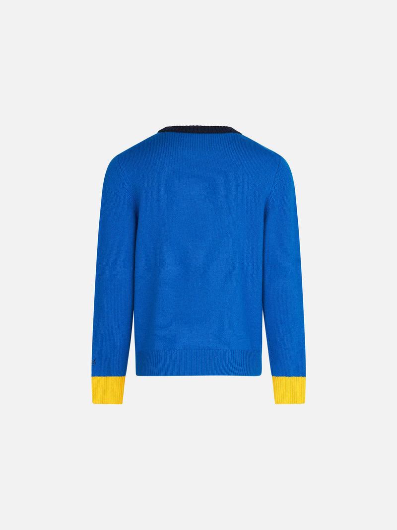 Maglione blu da bambino girocollo con ricamo