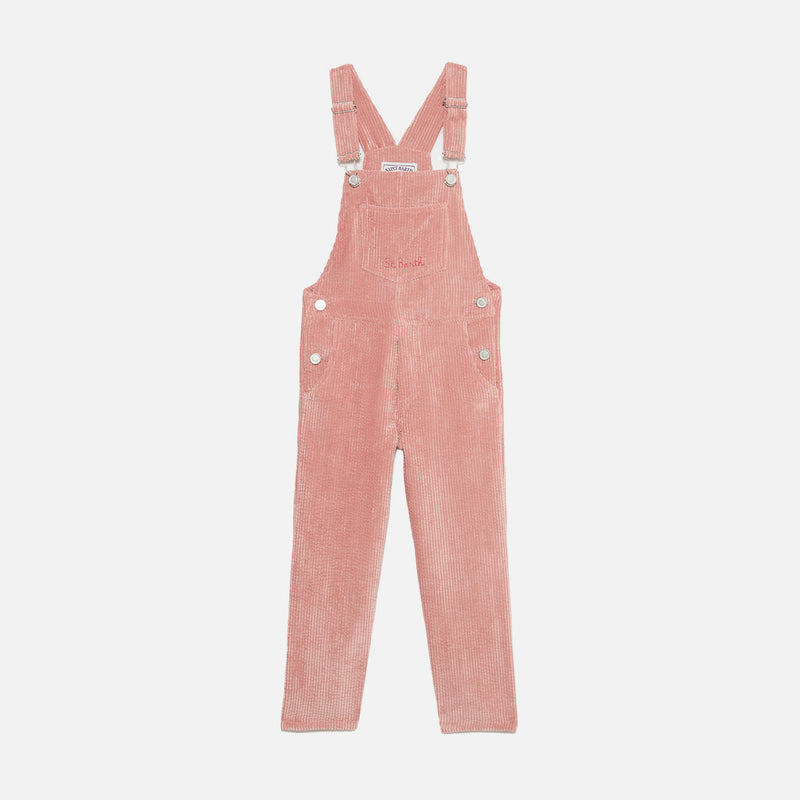 Girl pink corduroy salopette with St. Barth embroidery