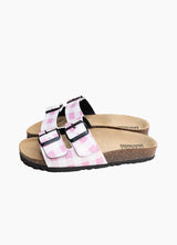 Cork sandals pink gingham print