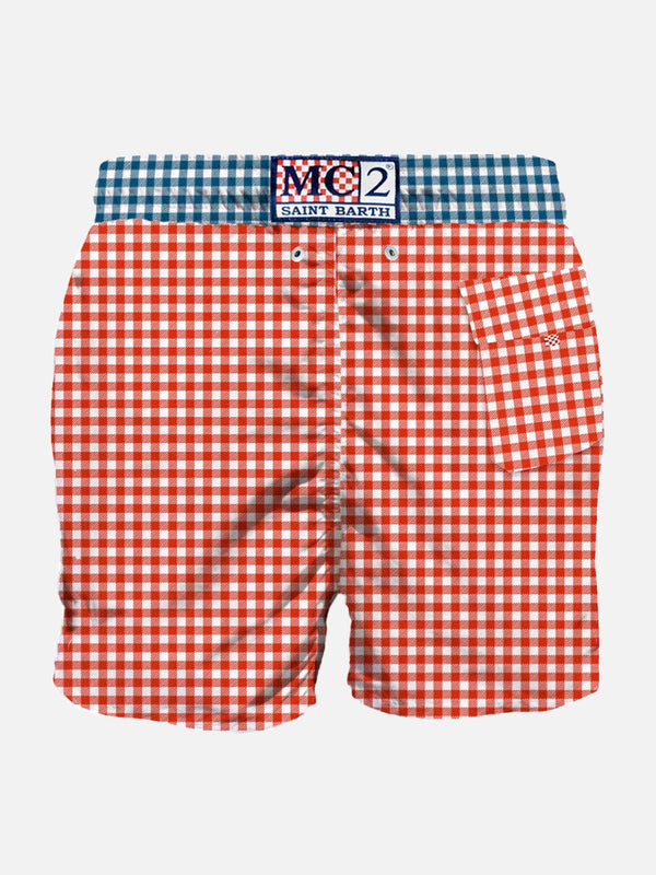 Herren-Badeshorts mit Gingham-Print und Tasche