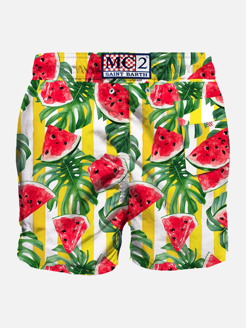 Mittellange Badeshorts mit Wassermelonen-Print