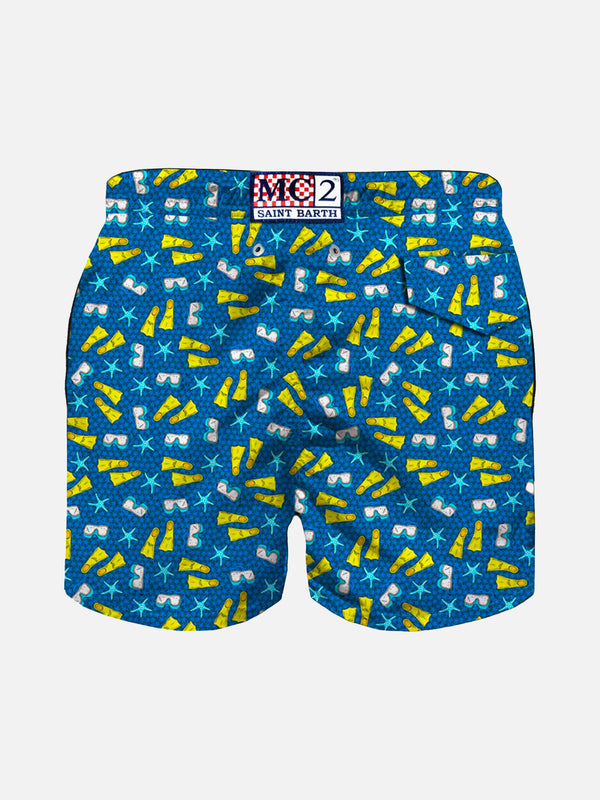 Jungen-Badeshorts aus leichtem Stoff mit Schnorchel-Print