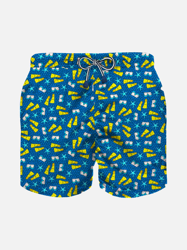 Jungen-Badeshorts aus leichtem Stoff mit Schnorchel-Print