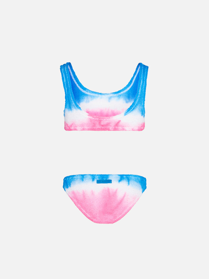 Crinkle-Bralette-Bikini für Mädchen mit Batikeffekt