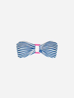 Damen-Bandeau-Badeanzugoberteil in Crinkle-Optik mit Streifen 