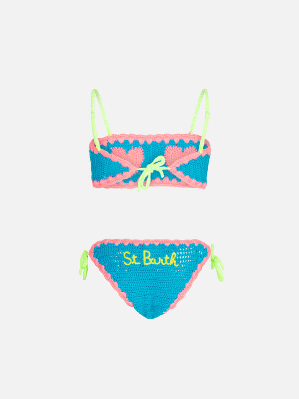 Girl crochet bandeau bikini with hearts