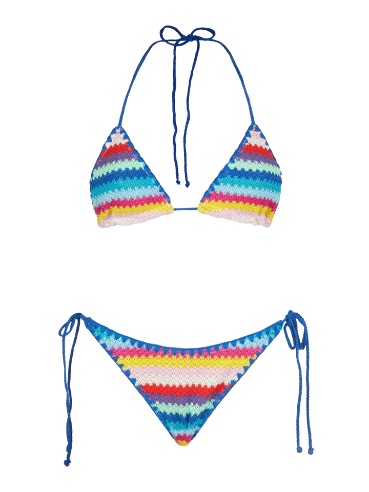 Gestreifter, gehäkelter Triangel-Bikini für Damen