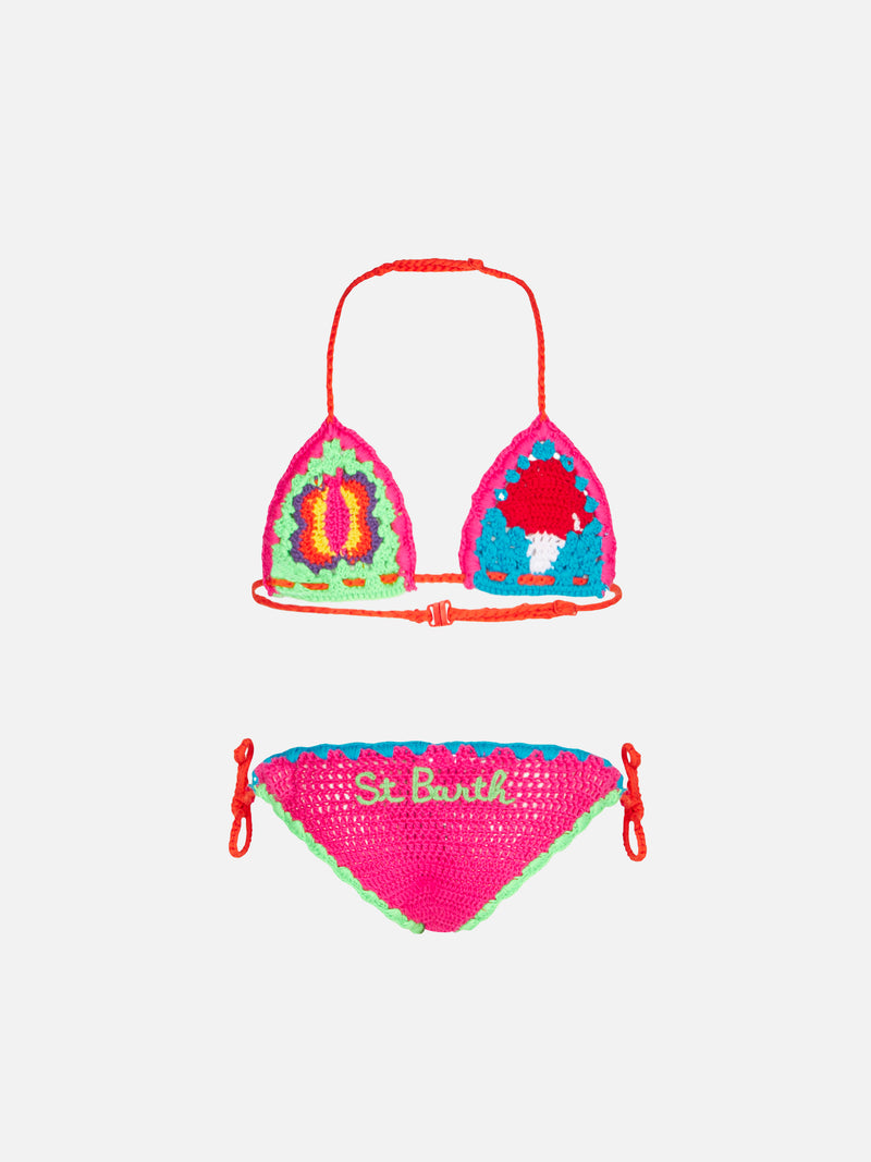 Bikini da bambina multicolore crochet con toppe