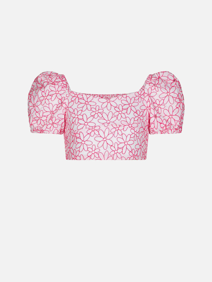 Girl crop top with daisy embroidery - MC2 Saint Barth