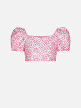 Crop top da bambina con ricamo margherite