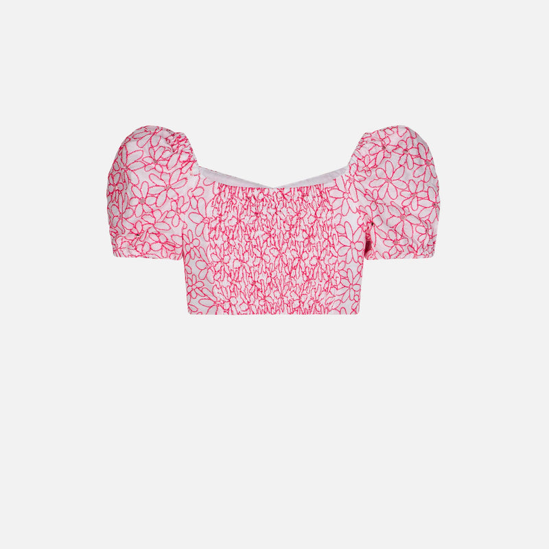 Crop top da bambina con ricamo margherite