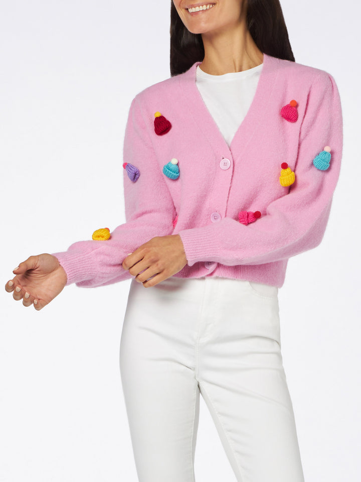 Cardigan crop garzato da donna con maniche a sbuffo
