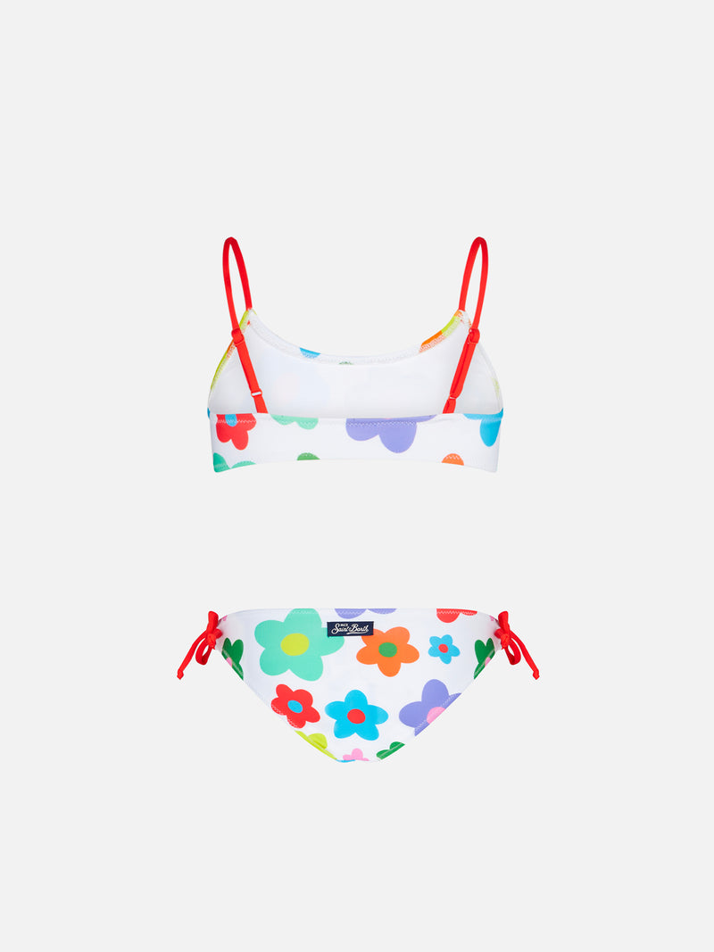 Mädchen-Bralette-Bikini mit mehrfarbigem Gänseblümchen-Print