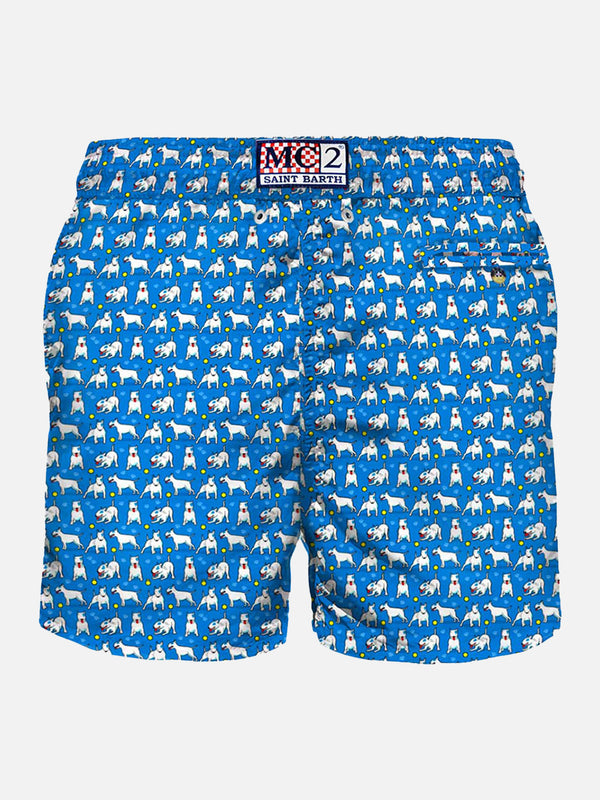 Light fabric man swim shorts bull terrier print