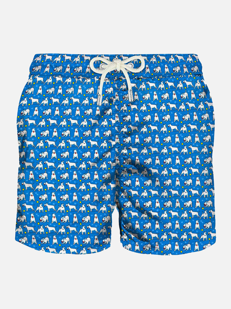 Light fabric man swim shorts bull terrier print