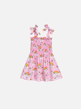 Mädchenkleid mit Einhorn-Katzen-Print