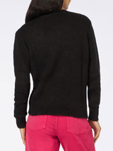 Woman crewneck soft sweater with cats crochet patch and Volevo un Gatto Nero embroidery