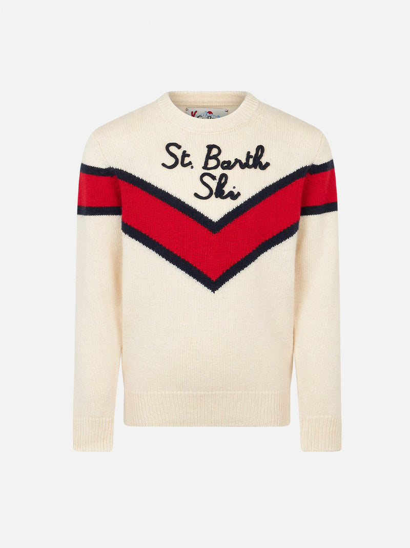 Boy crewneck sweater with Saint Barth ski embroidery