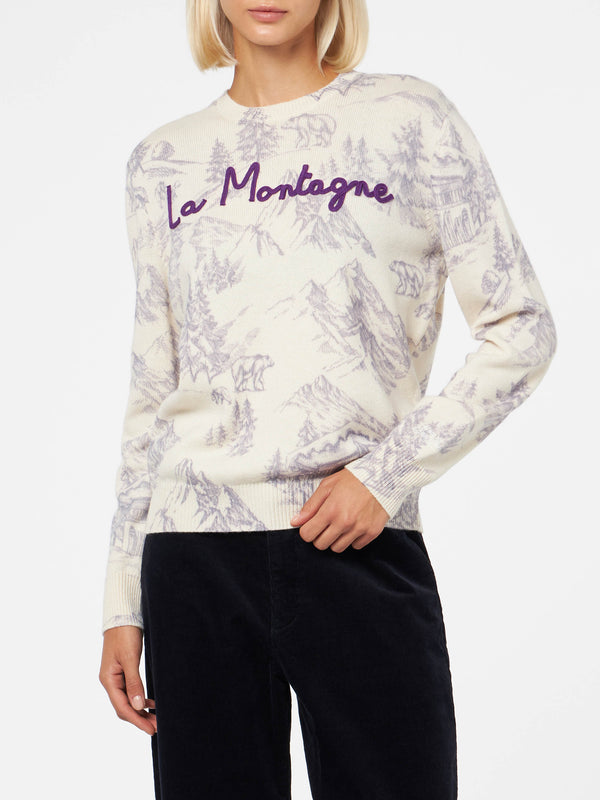 Woman crewneck sweater with La montagne print