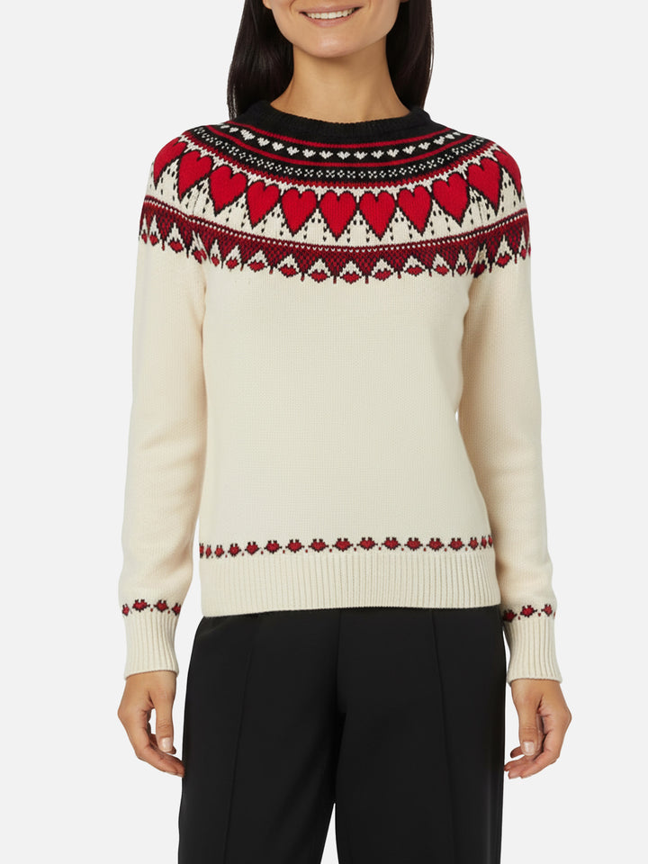 Weißer Pullover für Damen New Queen Fair Isle Herz-Print