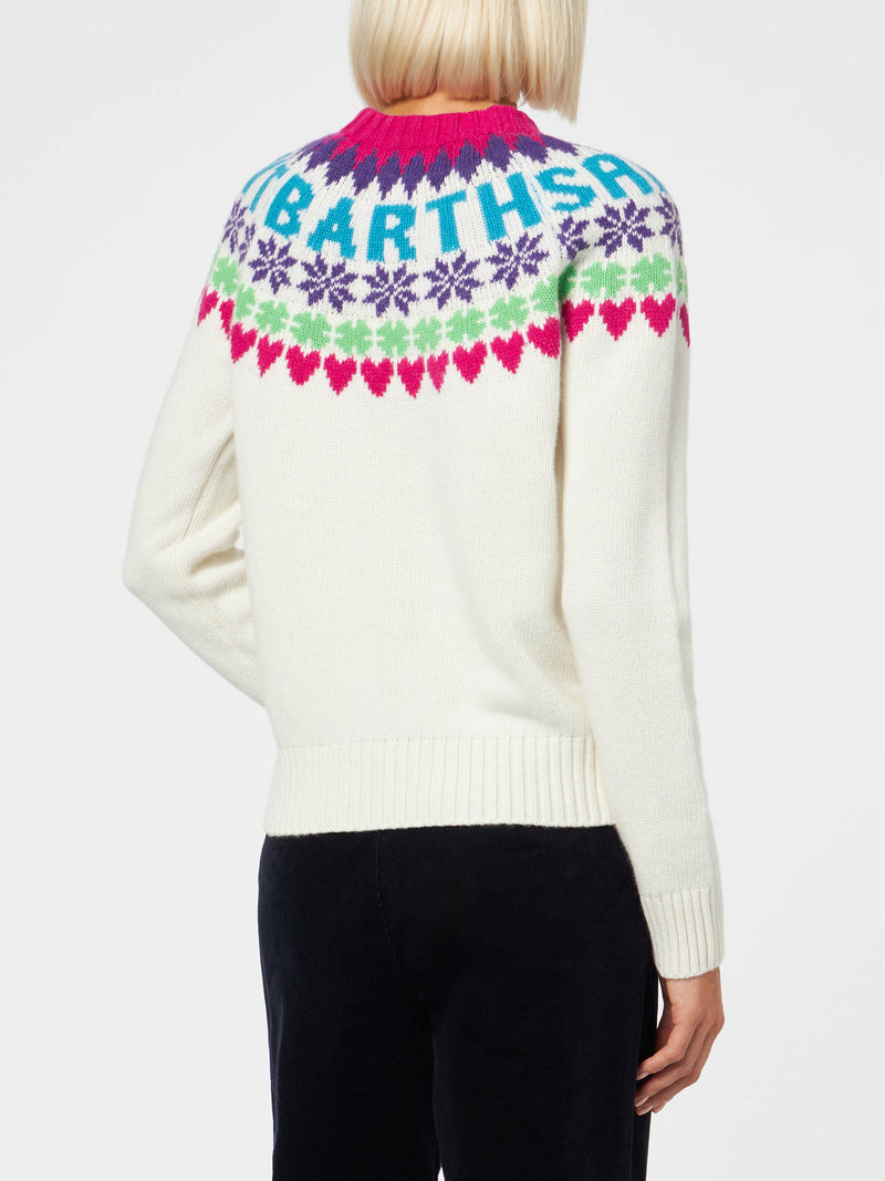 Weißer Damenpullover New Queen mit Fair-Isle-Jacquard