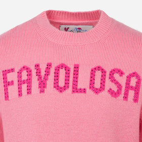 Girl crewneck pink sweater with Favolosa rhinestones print