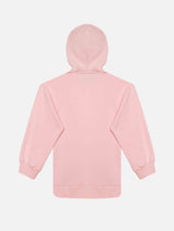 pink embroided writing hoodie for girl