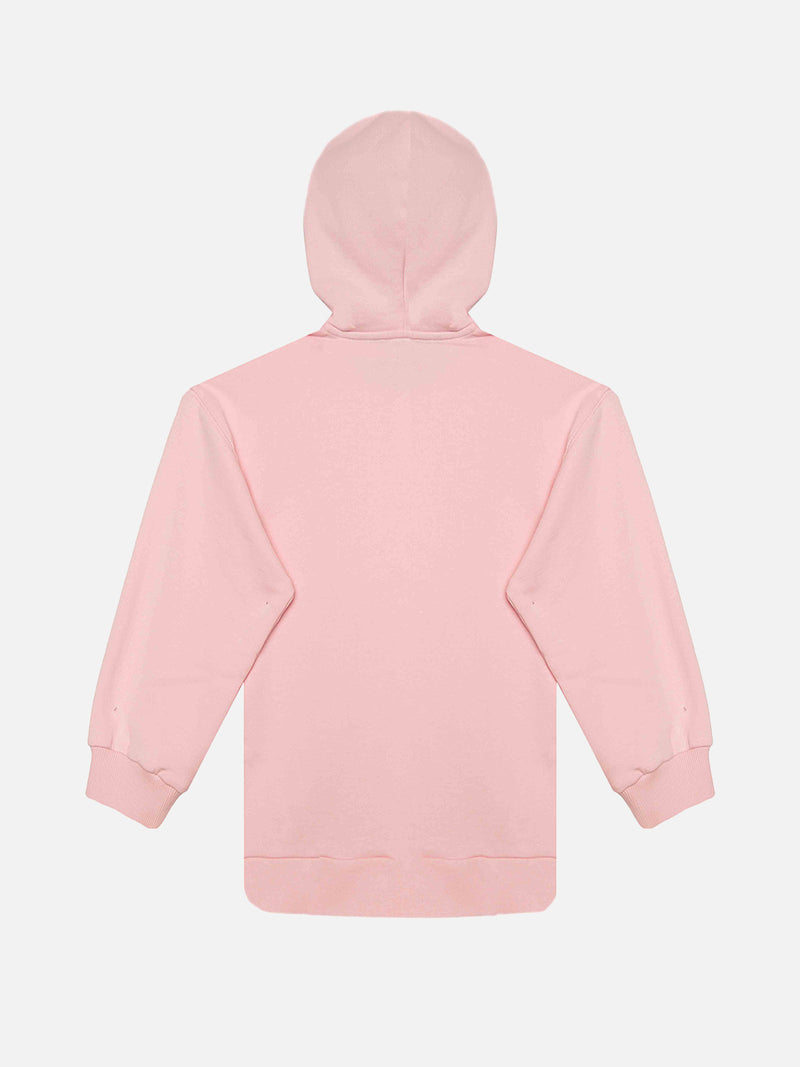 pink embroided writing hoodie for girl