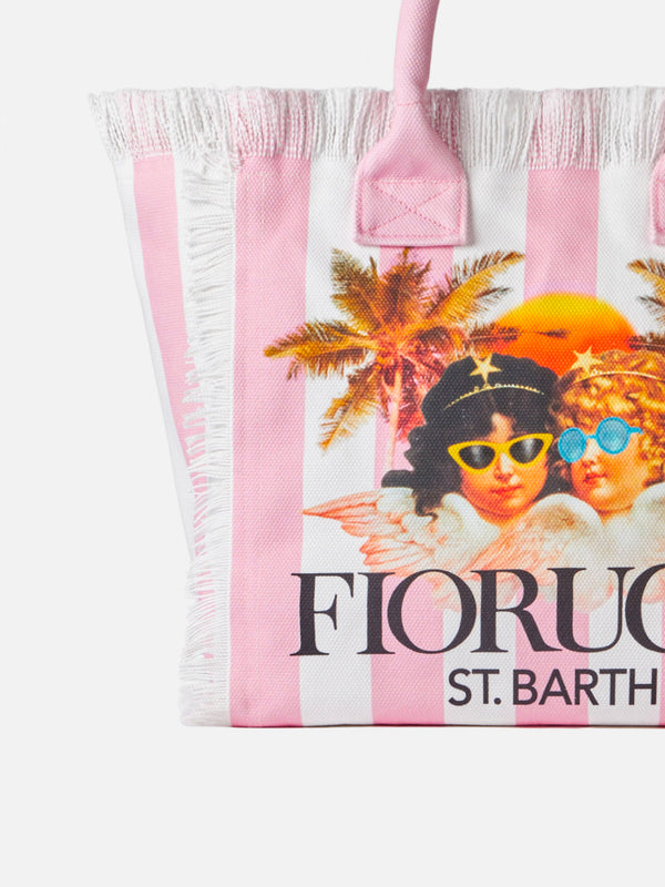 Vanity Canvas-Umhängetasche mit weißen und rosa Streifen und Fiorucci-Engel-Print | FIORUCCI-SONDERAUSGABE