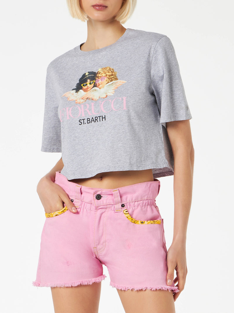 T-shirt crop da donna con stampa Angelo Fiorucci | FIORUCCI EDIZIONE SPECIALE