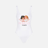 Woman one piece swimsuit with Fiorucci Angels print | FIORUCCI SPECIAL EDITION