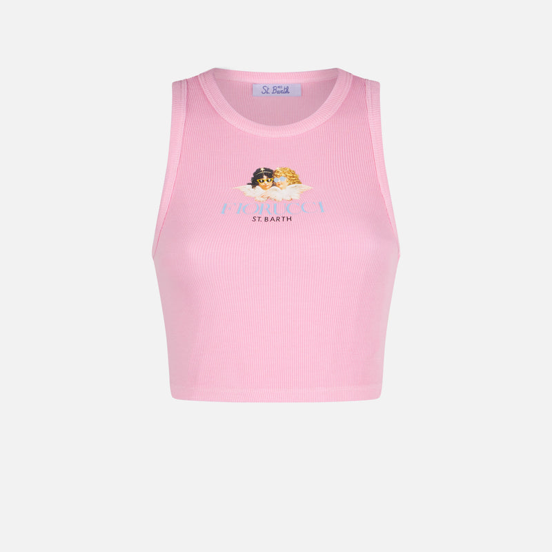 Cotton crop tank top with Fiorucci print | FIORUCCI SPECIAL EDITION