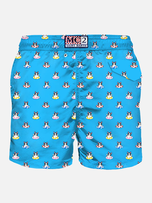 Man light fabric swim shorts with dog print