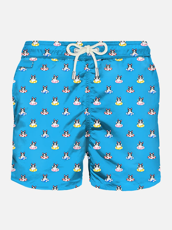 Man light fabric swim shorts with dog print