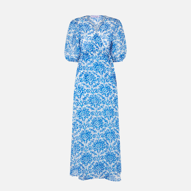 Cotton and silk long beach dress Bliss with ikat print