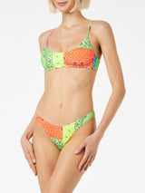 Damen-Bralette-Bikini mit fluoreszierendem Bandana-Print