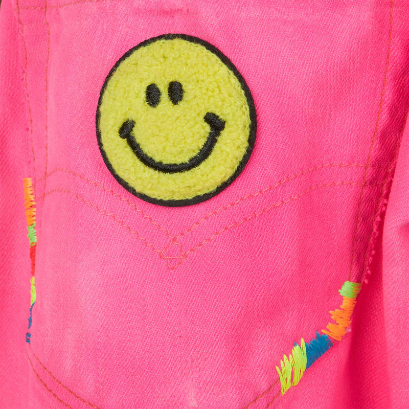 Upcycling-Jeansshorts für Mädchen in Neonrosa mit Stickerei