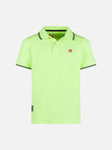 Fluo yellow piquet polo with St. Barth logo