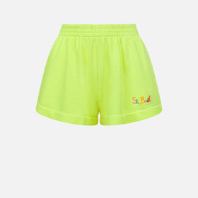 Kurze Damenhose aus fluogelber Baumwolle