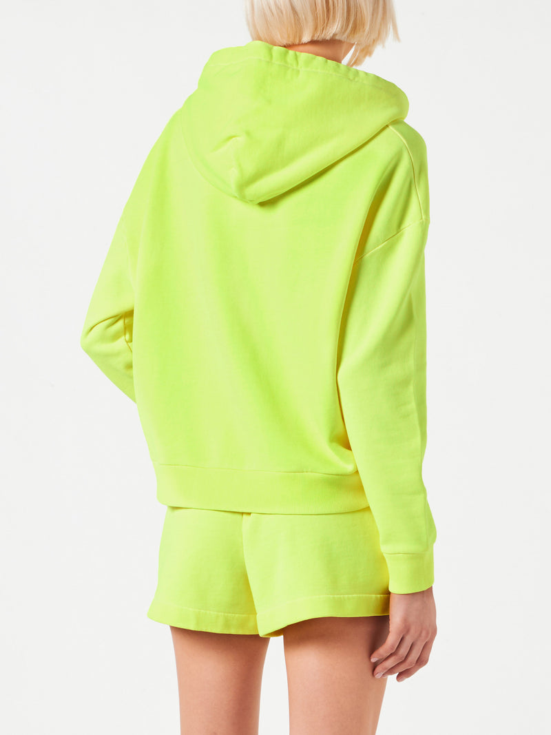 Fluo yellow hoodie with St. Barth embroidery