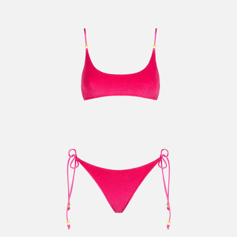 Woman fuchsia terry bralette bikini