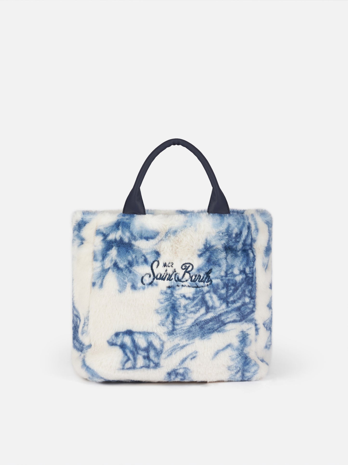 Borsa Mini Vanity morbida e pelosa con stampa toile de jouy