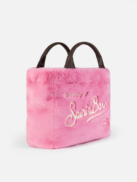 Furry soft Colette fuchsia handbag with shoulder strap