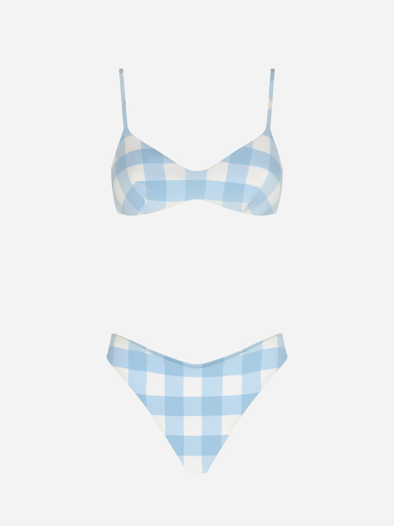 Bikini a bralette a quadretti con slip da bagno sgambato