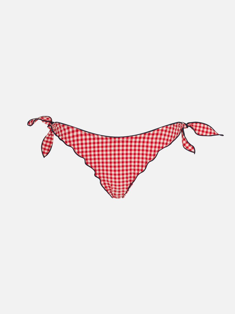 Woman ruffled cheeky swim briefs with gingham print