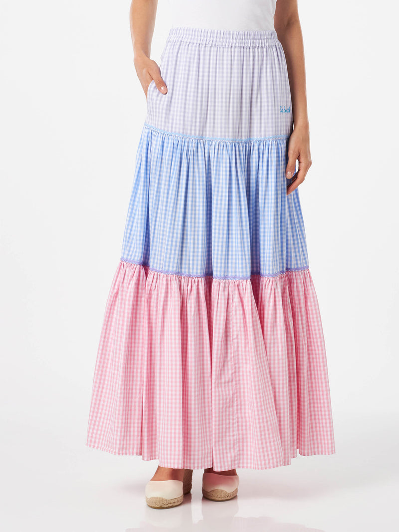 Gingham print cotton skirt