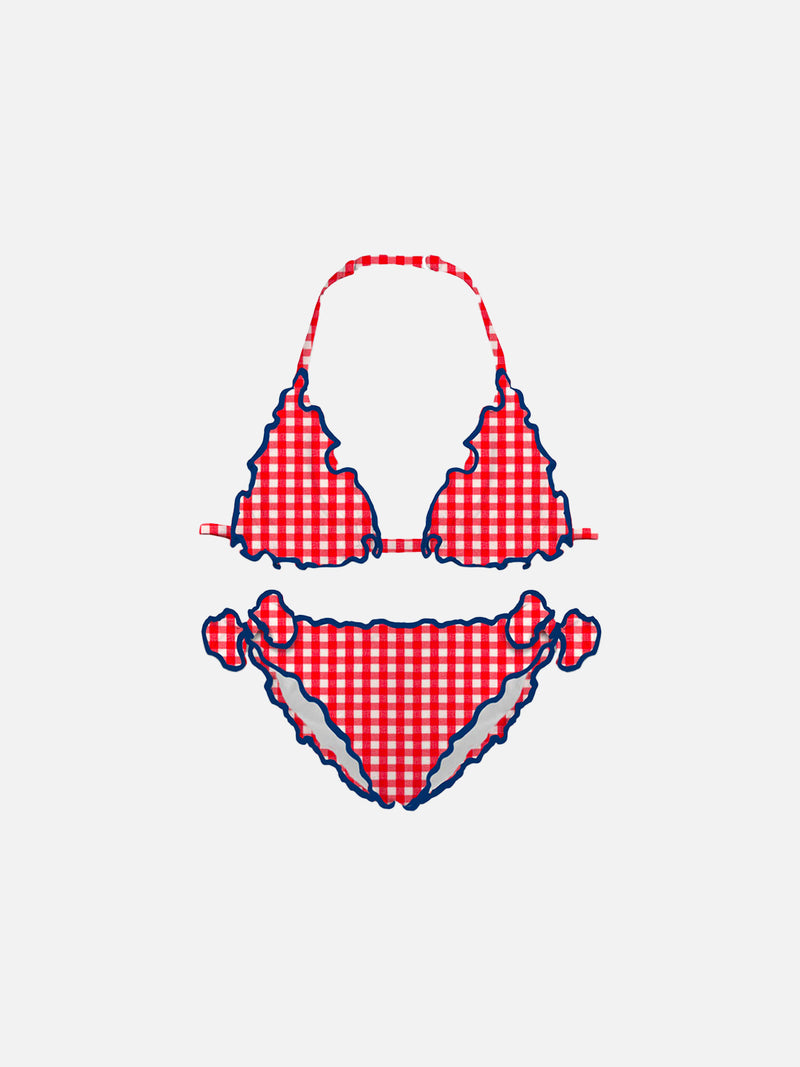 Mädchen-Triangel-Bikini mit rotem Gingham-Print