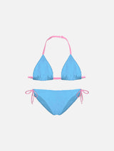 Girl light blue triangle bikini