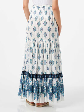 Gonna lunga stampa gipsy fiori azzurra